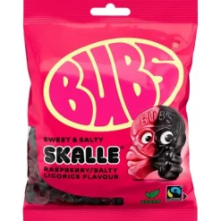 Makeiset|Muut Juhlatarvikkeet>Juhlamaailma Bubs Vadelmalakritsi kallot 90g