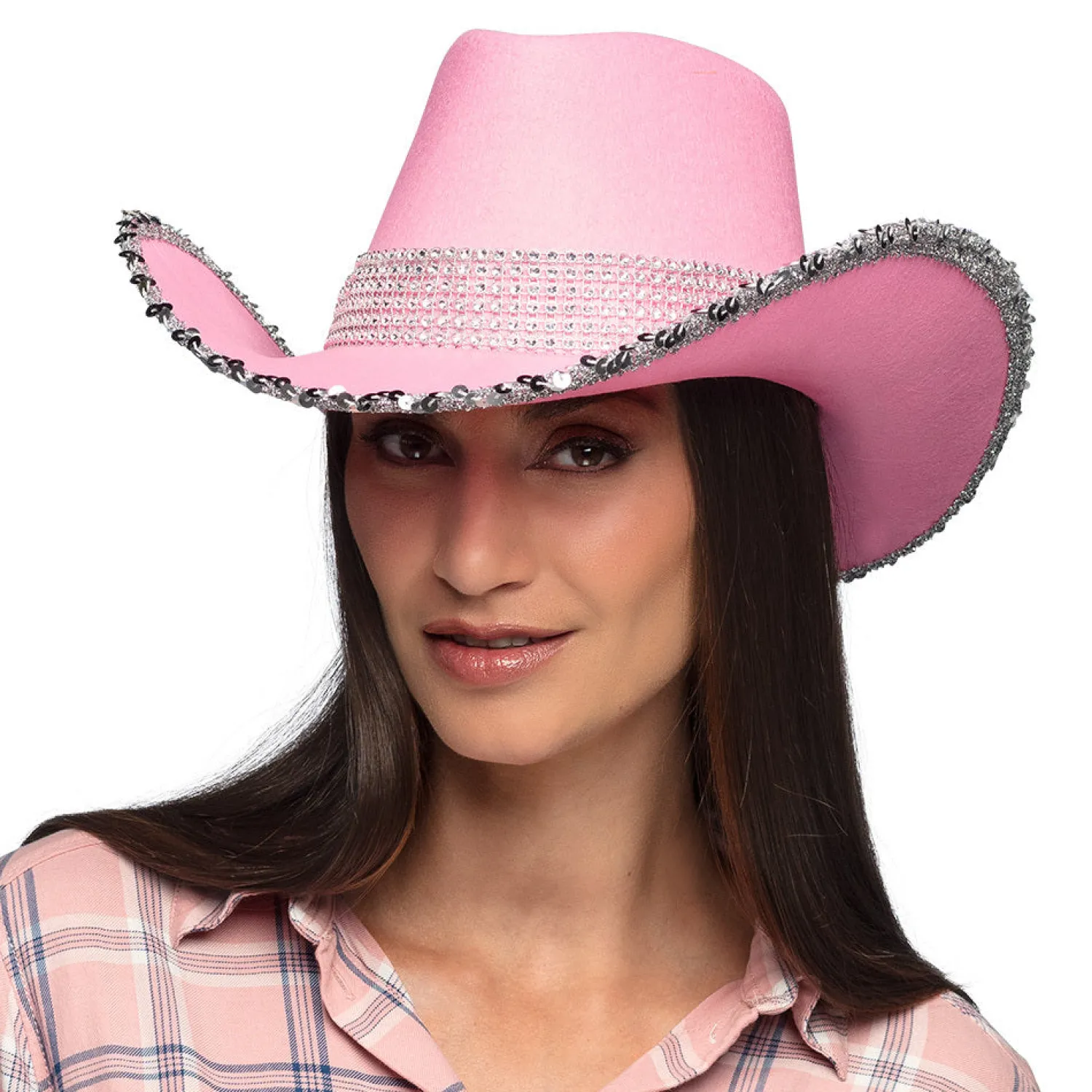 Häät|Häät>Boland Party Partners, P. O. Box 518, AK ALPHEN A/D RIJN, https://boland.eu Cowboy hattu paljeteilla, pinkki