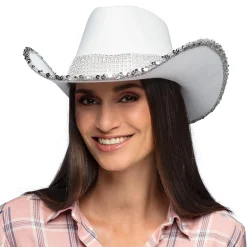 Häät|Häät>Boland Party Partners, P. O. Box 518, AK ALPHEN A/D RIJN, https://boland.eu Cowboy hattu paljeteilla, valkoinen