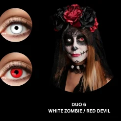 Efektipiilolinssit|Halloween>Création de Hanninger GmbH u0026 CO.KG, Breslauer Strasse 25, D-64646 Heppenheim, www.zoelibat.com Efektipiilolinssit duo valkoinen zombie ja punainen paholainen 3kk