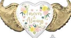 Ystävänpäivä|Muotofoliopallot>Anagram International Inc, 7700 Anagram Drive, MN 55344-7307, USA, http://www.anagramballoons.com/ Forever & Always siivet ja sydän muotofoliopallo