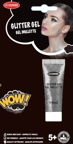 Kasvovärit|Festarit>Goodmark Europe NV, Industrielaan 15, 8520 Kuurne, www.goodmarkgroup.com Glittergeeli hopeanvärinen 14 ml tuubi