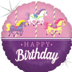 Pienet Foliopallot|Hevoset>Grabo Intl Srl, Via del Lavoro 33, 47853 CORIANO, ITALY, www.graboballoons.com Happy Birthday karusellihevoset kimalle foliopallo