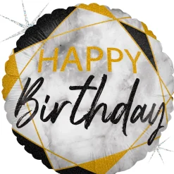 Pienet Foliopallot>Grabo Intl Srl, Via del Lavoro 33, 47853 CORIANO, ITALY, www.graboballoons.com Happy Birthday marmori musta foliopallo