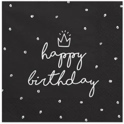 Syntymäpäivät|Syntymäpäivät>PartyDeco sp. z o.o. sp. k., ul. Kolumba 1, 70-035 Szczecin, www.partydeco.com Happy Birthday musta suuri lautasliina 20 kpl/pkt