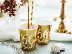 Syntymäpäivät|Syntymäpäivät>PartyDeco sp. z o.o. sp. k., ul. Kolumba 1, 70-035 Szczecin, www.partydeco.com Happy Birthday 50 pahvimuki korkeakiiltokulta 6 kpl/pkt