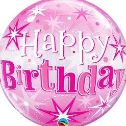 Erikoisfoliopallot> Happy Birthday pinkki läpikuultava kuplailmapallo