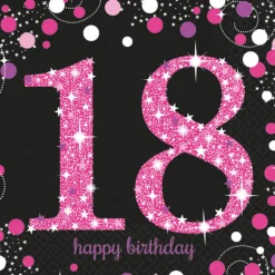 Syntymäpäivät|Syntymäpäivät>IV Beck / Amscan Europe GmbH, Dettinger Str. 148, 73230 Kirchheim/Teck, Germany, www.amscan-europe.com Happy Birthday 18 pinkki suuri lautasliina 16 kpl/pkt