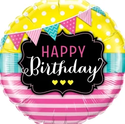 Pienet Foliopallot> Happy Birthday viirinauha ja raidat foliopallo