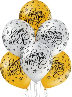 Painetut Ja Kuvioidut Ilmapallot>Belbal sp.zo.o, ul.Skarszewska 1, 83 - 110 Tczew, www.belbal.com Happy New Year ilmapallo 30 cm hopea-kulta 6 kpl/pss