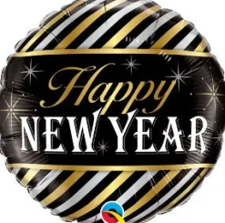 Pienet Foliopallot|Uusi Vuosi> Happy New Year kullan ja hopeanväriset raidat foliopallo