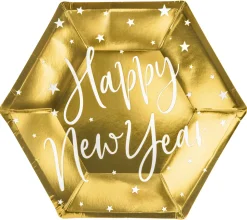 Lautaset|Uusi Vuosi>PartyDeco sp. z o.o. sp. k., ul. Kolumba 1, 70-035 Szczecin, www.partydeco.com Happy New Year pahvilautanen korkeakiiltokulta 6 kpl/pkt