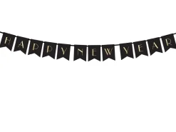 Muut Ripustettavat Koristeet|Viiri- Ja Kirjainnauhat>PartyDeco sp. z o.o. sp. k., ul. Kolumba 1, 70-035 Szczecin, www.partydeco.com Happy New Year viirinauha musta 15 x 170 cm