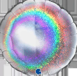 Pienet Foliopallot|Yksiväriset Foliopallot>Grabo Intl Srl, Via del Lavoro 33, 47853 CORIANO, ITALY, www.graboballoons.com Hopeanvärinen hologrammi pyöreä foliopallo