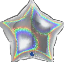 Pienet Foliopallot|Yksiväriset Foliopallot>Grabo Intl Srl, Via del Lavoro 33, 47853 CORIANO, ITALY, www.graboballoons.com Hopeanvärinen hologrammi tähti foliopallo