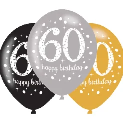 Syntymäpäivät|Syntymäpäivät>IV Beck / Amscan Europe GmbH, Dettinger Str. 148, 73230 Kirchheim/Teck, Germany, www.amscan-europe.com Ilmapallo 28 cm 60 Happy Birthday 6 kpl/pss