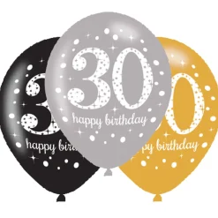 Syntymäpäivät|Syntymäpäivät>IV Beck / Amscan Europe GmbH, Dettinger Str. 148, 73230 Kirchheim/Teck, Germany, www.amscan-europe.com Ilmapallo 28 cm 30 Happy Birthday 6 kpl/pss