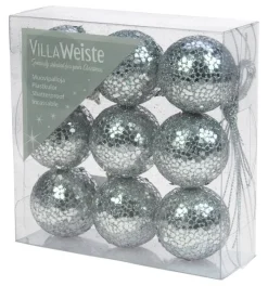 Joulu|Muut Ripustettavat Koristeet>Weiste Joulupallo 4 cm 9 kpl/pkt hopea kimalle