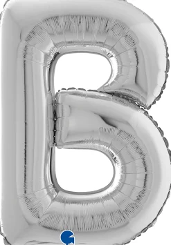 Kirjainfoliopallot>Grabo Intl Srl, Via del Lavoro 33, 47853 CORIANO, ITALY, www.graboballoons.com Kirjainfolio B hopeanvärinen 75 cm