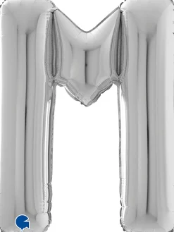 Vanhojentanssit|Kirjainfoliopallot>Grabo Intl Srl, Via del Lavoro 33, 47853 CORIANO, ITALY, www.graboballoons.com Kirjainfolio M hopeanvärinen 75 cm