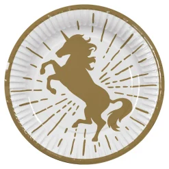 Lautaset|Yksisarviset>Boland Party Partners, P. O. Box 518, AK ALPHEN A/D RIJN, https://boland.eu Kultainen yksisarvinen suuri pahvilautanen 10 kpl/pkt