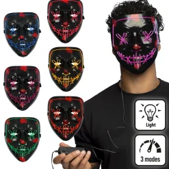 Naamarit Ja Silmikot|Halloween>Boland Party Partners, P. O. Box 518, AK ALPHEN A/D RIJN, https://boland.eu LED naamari valolla, lajitelma 6 erilaista