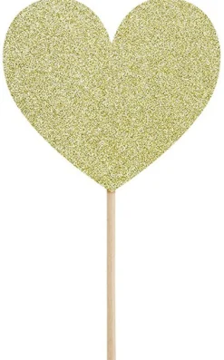 Ystävänpäivä|Leivontakoristeet>PartyDeco sp. z o.o. sp. k., ul. Kolumba 1, 70-035 Szczecin, www.partydeco.com Leivonnaiskoristetikku sydän kullanvärinen kimalle 6 kpl/pkt