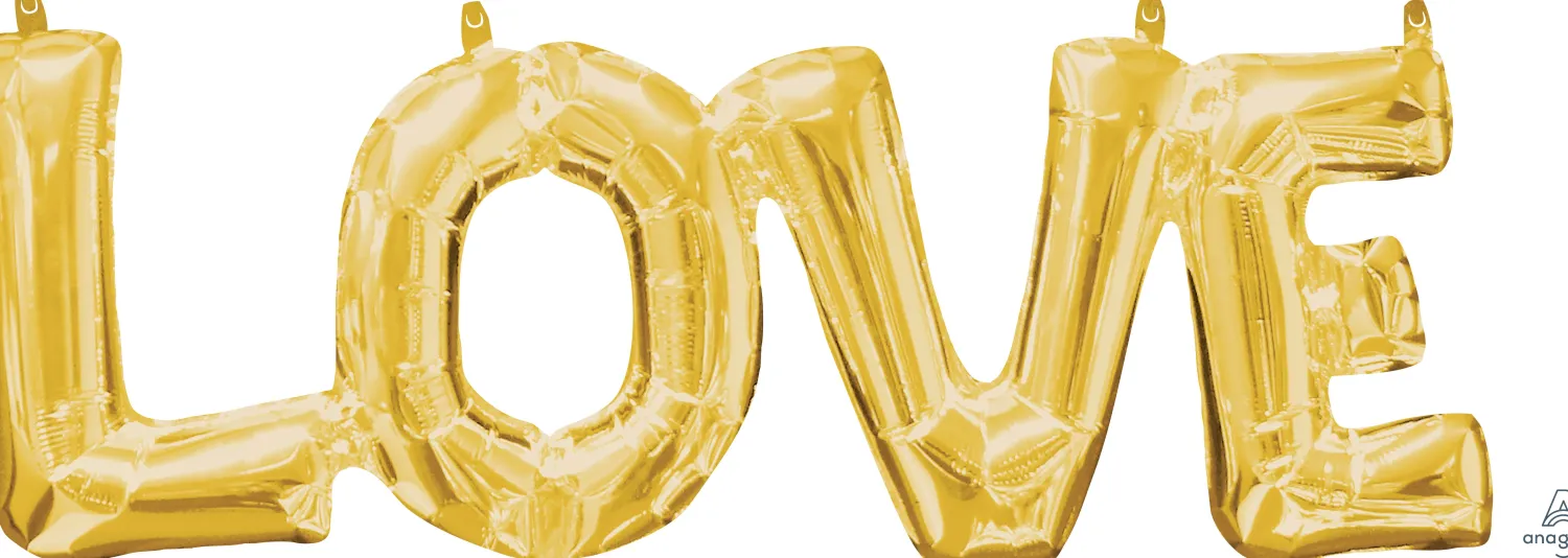 Erikoisilmapallot>Anagram International Inc, 7700 Anagram Drive, MN 55344-7307, USA, http://www.anagramballoons.com/ LOVE kirjaimet kullanvärinen puhallettava foliopallo