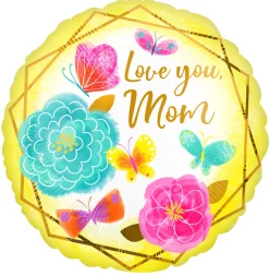 Pienet Foliopallot>Anagram International Inc, 7700 Anagram Drive, MN 55344-7307, USA, http://www.anagramballoons.com/ Love you Mom kukat foliopallo