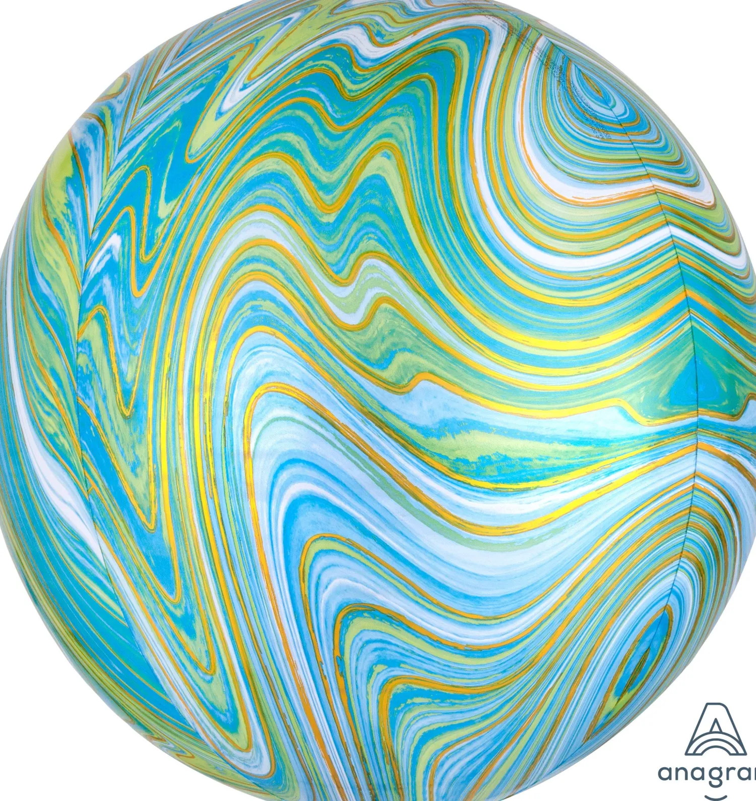 Erikoisfoliopallot>Anagram International Inc, 7700 Anagram Drive, MN 55344-7307, USA, http://www.anagramballoons.com/ Marmori pallokas sinivihreä 3D muotofoliopallo