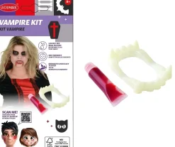 Tekoveret|Halloween>Goodmark Europe NV, Industrielaan 15, 8520 Kuurne, www.goodmarkgroup.com Maskeeraussetti vampyyri tekoveri ja hampaat