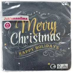 Joulu|Lautasliinat>Ilmapallokeskus Balloon Center Oy Part of Toyrock Group, Tiilipojanlenkki 9, 01720 VANTAA, www.ilmapallokeskus.fi Merry Christmas lautasliina sininen 33 x 33 cm 20 kpl/pkt