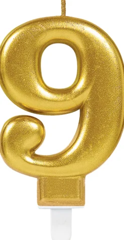 Syntymäpäivät|Syntymäpäivät>Juhlamaailma Numerokynttilä 9 kullanvärinen