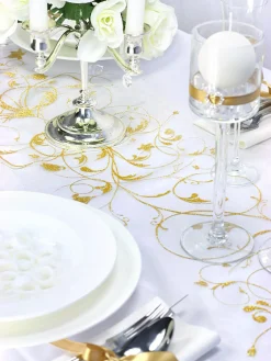 Häät|Häät>PartyDeco sp. z o.o. sp. k., ul. Kolumba 1, 70-035 Szczecin, www.partydeco.com Organza valkoinen kultakuviolla 900 x 36 cm