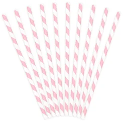 Pääsiäinen|Juomatarvikkeet>PartyDeco sp. z o.o. sp. k., ul. Kolumba 1, 70-035 Szczecin, www.partydeco.com Pahvijuomapilli vaaleanpunaiset raidat 10 kpl/pkt