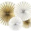 Muut Ripustettavat Koristeet>PartyDeco sp. z o.o. sp. k., ul. Kolumba 1, 70-035 Szczecin, www.partydeco.com Paperiviuhka valkoinen ja kulta 4 kpl/pkt
