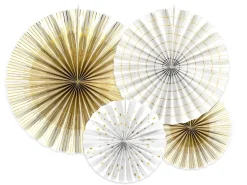 Muut Ripustettavat Koristeet>PartyDeco sp. z o.o. sp. k., ul. Kolumba 1, 70-035 Szczecin, www.partydeco.com Paperiviuhka valkoinen ja kulta 4 kpl/pkt