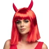 Muut Asusteet|Halloween>Boland Party Partners, P. O. Box 518, AK ALPHEN A/D RIJN, https://boland.eu Peruukki punainen polkka pirunsarvilla