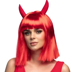 Muut Asusteet|Halloween>Boland Party Partners, P. O. Box 518, AK ALPHEN A/D RIJN, https://boland.eu Peruukki punainen polkka pirunsarvilla