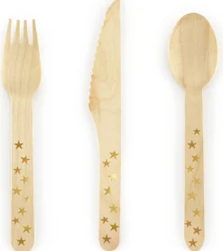 Häät|Häät>PartyDeco sp. z o.o. sp. k., ul. Kolumba 1, 70-035 Szczecin, www.partydeco.com Puiset aterimet kullanväriset tähdet 3x6 kpl/pkt