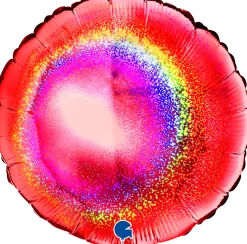Pienet Foliopallot|Yksiväriset Foliopallot>Grabo Intl Srl, Via del Lavoro 33, 47853 CORIANO, ITALY, www.graboballoons.com Punainen hologrammi pyöreä foliopallo